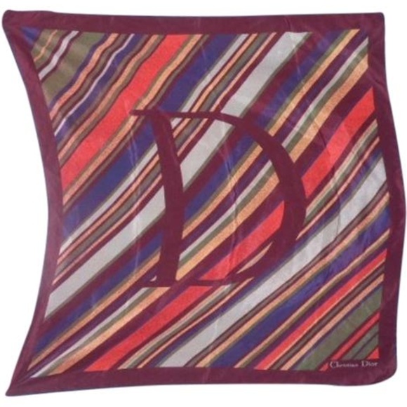 Dior Burgundy Coral Gray Stripe Silk - Picture 1 of 8